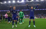 Desiré Doué et Marquinhos fêtent la qualification du Paris SG à Birmingham, sur le terrain d'Aston Villa, le 15 avril 2025.