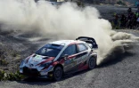 L'Estonien Ott Tänak au volant de sa Toyota Yaris lors de la 2e journée du Rally du Mexique, le 9 mars 2019 à Guanajuato