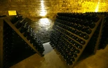 Les bouteilles de Krug dans la cave de la maison de Champagne Krug, Ă Reims, le 20 avril 2016