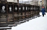 Monument aux soldats tués en Afghanistan et en Tchétchénie, à Chébékino (Russie) près de la frontière avec l'Ukraine, le 27 janvier 2022