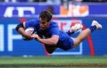 Damian Penaud inscrit un essai pour les Bleus contre l'Australie lors de l'ultime match de préparation au Mondial, le 27 août 2023 au Stade de France
