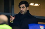 Le futur entraîneur de Lyon, le Portugais Paulo Fonseca, en tribune pour assister au match de Ligue Europa contre Ludogorets, le 30 janvier 2025 à Décines-Charpieu