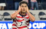 Le milieu des Etats-Unis Giovanni Reyna après avoir marqué un but contre le Paraguay en Coupe du monde, le 12 juin 2026 à Los Angeles