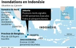Carte de l'Indonésie montrant les lieux touchés par les inondations, au 2 janvier