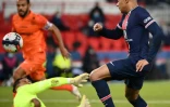L'attaquant du Paris Saint-Germain, Kylian Mbappé, ouvre le score contre Montpellier, lors de leur match de L1, le 22 janvier 2021 au Parc des Princes