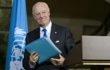 L'envoyé spécial de l'ONU pour la Syrie, Staffan de Mistura lors d'un point de presse à Genève, le 22 avril 2016