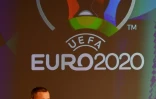Le président de l'Union Européenne de Football Association (UEFA), Aleksander Ceferin, lors de l'inauguration du logo de Budapest pour l'Euro-2020, le 16 novembre 2020