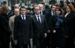 Le Premier ministre Manuel Valls, aux côtés du président François Hollande et de la maire de Paris Anne Hidalgo, le 5 janvier 2016 à Paris lors d'un hommage aux victimes des attentats de janvier 2015
