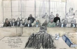 Croquis d'audience réalisé à l'ouverture du procès des attentats de Trèbes-Carcassonne à Paris, le 22 janvier 2024