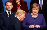 Donald Trump en présence du président français Emmanuel Macron et de la chancelière allemande Angela Merkel, lors du sommet de l'Otan de Londres, en décembre 2019