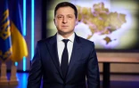 Le président ukrainien Volodymyr Zelensky lors de son discours télévisé, à Kiev le 22 février 2022