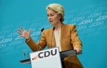 La présidente de la Commission européenne Ursula von der Leyen, lors d'une conférence de presse à Berlin le 19 février 2024