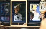 La princesse Kate, avec ses enfants Charlotte et Louis, lors de la parade d'anniversaire du roi Charles III, le 15 juin 2024 Ă Londres
