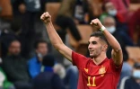 La joie de l'attaquant espagnol Ferran Torres, après son but marqué contre l'Italie, lors de la demi-finale de la Ligue des nations, le 6 octobre 2021 au Stade San Siro à Milan