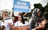 Immigrants et sympathisants manifestent lors d'un rassemblement à l'appui de l'Action différée pour les arrivées infantiles (DACA) devant la Maison Blanche le 5 septembre 2017 à Washington