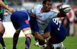 Double plaquage des Stadistes sur le 2e ligne fidjien du Racing 92 Leone Nakarawa, le 8 octobre 2016 lors du derby francilien au stade Yves-du-Manoir à Colombes 