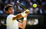 L'Espagnol Carlos Alcaraz lors de son match contre le Français Alexandre Muller à Wimbledon, le 7 juillet 2023