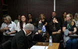 (g-d) Veronica Ojeda, Jana Maradona, Dalma Maradona et Giannina Maradona à l'ouverture du procès sur la mort de la légende du football argentin Diego Maradona au tribunal de San Isidro, dans la province de Buenos Aires, en Argentine, le 11 mars 2025