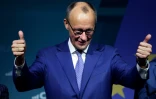 Le leader de l'opposition conservatrice allemande et favori à la chancellerie, Friedrich Merz, lors d'un meeting de campagne à Dresde, dans l'est de l'Allemagne, le 30 janvier 2025