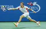 Le Français Nicolas Mahut face au Japonais Kei Nishikori au 3e tour de l'US Open, le 3 septembre 2016 à New York 