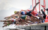 Le Français Vincent Luis (N°1 bonnet jaune) vainqueur du triathlon de Lausanne le 31 août 2019