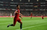 L'attaquant Andre Silva affiche sa joie après avoir assuré le but du break du Portugal contre la Suisse à Lisbonne, le 10 octobre 2017