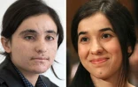 Montage de portraits de deux jeunes Yézidies, Lamia Haji et Nadia Murad, qui ont été esclaves du groupe Etat islamique et ont reçu le Prix Sakharov le 27 octobre 2016