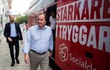 Le Premier ministre suédois Stefan Löfven, social-démocrate, en campagne à Uppsala en Suède, le 18 août 2018