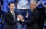 François-Xavier Bellamy et Laurent Wauquiez lors d'un meeting à Paris le 15 mai 2019