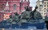 missiles balistiques russes Yars lors Défilé militaire pour le 77e anniversaire de la victoire sur l'Allemagne nazie en 1945, le 9 mai 2022 à Moscou