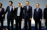 Le président indonésien Joko Widodo, le Premier ministre canadien Justin Trudeau, le PDG de Microsoft Bill Gates, l'ex-président américain Barack Obama, François Hollande, et le président indien Narendra Modi, à la Cop-21 au Bourget près de Paris