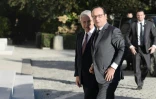 Claude Bartolone et François Hollande à leur arrivée à l'Hôtel de Lassay le 6 octobre 2016 à Paris