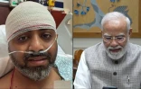 Capture d'écran, tirée d'une vidéo publiée le 2 octobre 2026 sur la chaîne YouTube de Narendra Modi, montrant le Premier ministre indien Narendra Modi (à droite) en train de s'entretenir par appel vidéo avec Smit Machchhar, pilote de la compagnie flydubai en convalescence dans un hôpital aux Émirats arabes unis