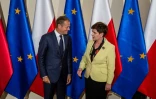 Le président du Conseil de l'Europe Donald Tusk et la Première ministre polonaise Beata Szydlo, le 13 septembre 2016 à Varsovie 