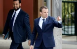 Le président Emmanuel Macron avec Alexandre Benalla à Berd'huis en Normandie, le 12 avril 2018