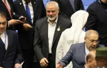 Le chef du mouvement palestinien Hamas, Ismaïl Haniyeh, assiste à la cérémonie de prestation de serment du nouveau président iranien, au Parlement à Téhéran, le 30 juillet 2024