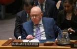 L'ambassadeur russe à l'ONU Vassili Nebenzia lors d'un vote du Conseil de sécurité de l'ONU sur un cessez-le-feu à Gaza et un accord sur les otages, le 22 mars 2024 à New York