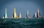 Quelques-uns des 40 Imoca (monocoques) de la Transat Jacques Vabre partent du Havre, le 7 novembre 2023