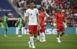 L'attaquant polonais Robert Lewandowski dépité après la défaite face au Sénégal lors du Mondial, le 19 juin 2018 à Moscou
