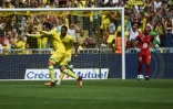 La joie de Mostafa Mohamed (au centre), auteur du 2e but de Nantes, salué par Pedro Chirivella lors de la réception de Toulouse au Stade de la Beaujoire, le 28 août 2022 