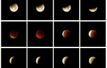 Un montage de 12 photos montrant l'éclipse lunaire vue de Gaiberg, près de Heidelberg en Allemagne le 28 septembre 2015