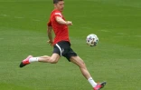 Robert Lewandowski Ă l'entraĂźnement avec la Pologne Ă Gdansk le 13 juin 2021