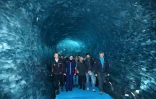 Visite présidentielle du tunnel de glace près de Chamonix, le 13 février 2020