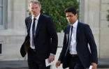 Laurent Blanc et Nasser Al-Khelaïfi, le 23 avril 2014 à l'arrivée pour un dîner à l'Elysée