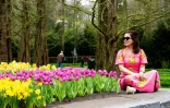 Une visiteuse dans le jardin de Keukenhof, Ă Lisse, le 21 mars 2024 aux Pays-Bas