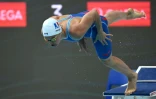 La nageuse française Melanie Henique pendant la demi-finale du 50m papillon, à l'occasion des championnats du monde de natation à Budapest, le 23 juin 2022