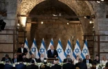 Le Premier ministre israélien Benjamin Netanyahu préside un conseil des ministres dans les tunnels le long du mur des Lamentations à Jérusalem, le 21 mai 2023