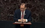 Capture d'écran montrant l'élu démocrate Jerry Nadler plaider devant le Sénat des Etats-Unis, le 23 janvier 2020 à Washington