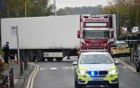 Le camion dans lequel 39 cadavres de migrants tentant d'entrer illégalement au Royaume-Uni ont été découverts, le 23 octobre 2019 à Grays, à l'est de Londres