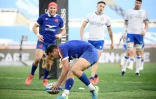 Le centre français Arthur Vincent marque son 1er essai international, lors du match d'ouverture du Tournoi des Six nations contre l'Italie, le 6 février 2021 à Rome